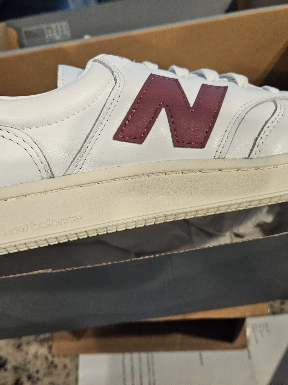 BRAND NEW New Balance White Sneakers with Burgundy N Accent men's 13